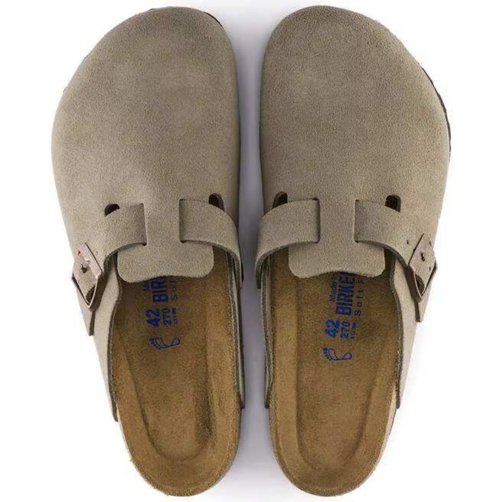 Birkenstock Boston Soft Footbed Suede Leather Clogs Taupe Size 7-7.5(38)New Box